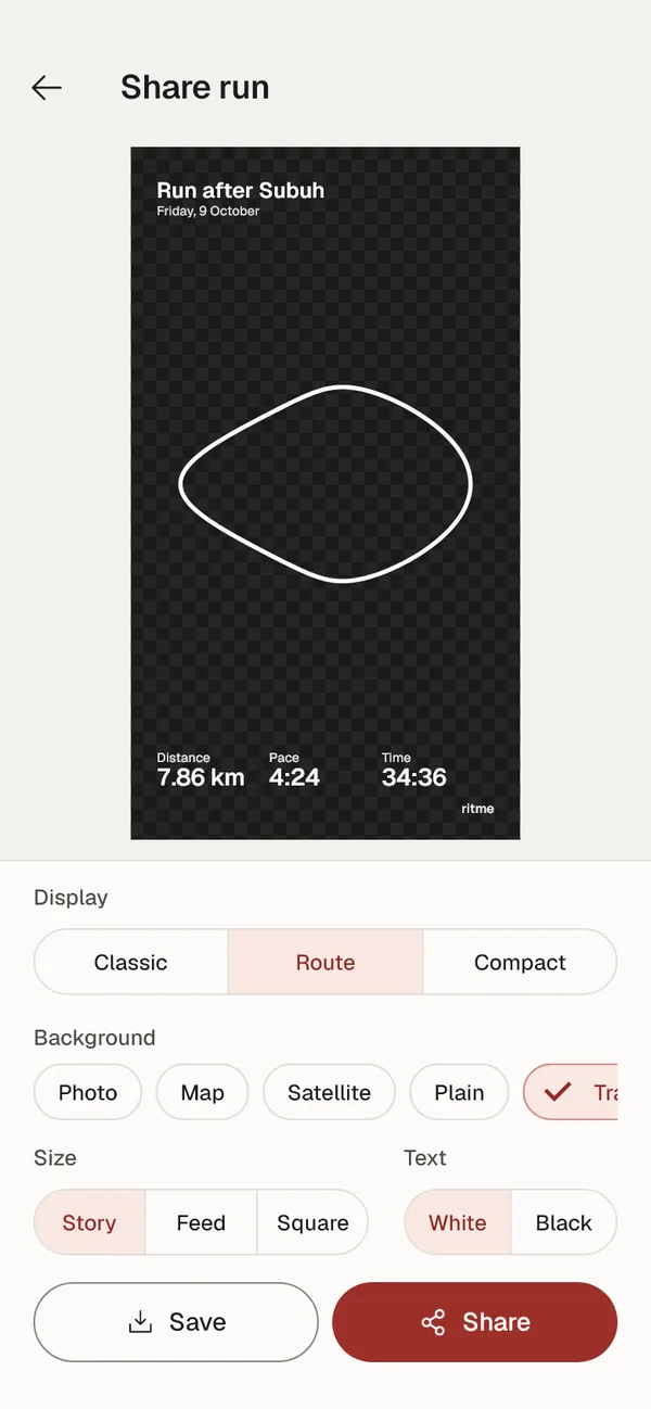 Run share screen with the Route template.
