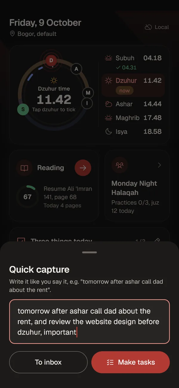 Quick capture sheet in dark mode.