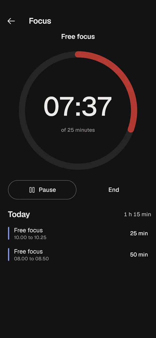 Focus timer in dark mode.